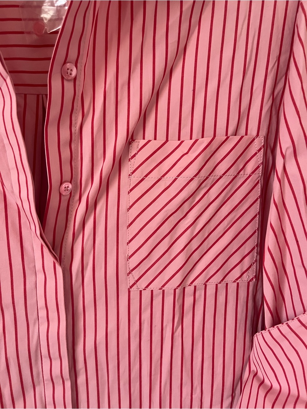 STAUD Pink and Red Striped Relaxed Shirt Dress - Picture 6 of 6